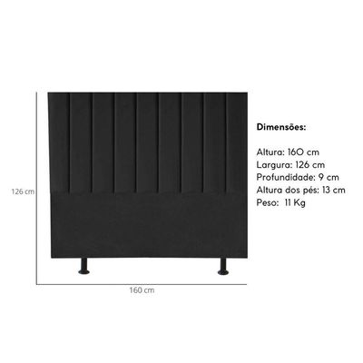 Cabeceira Estofada Cama Casal Queen Size160 Cm Paolla Linho preto