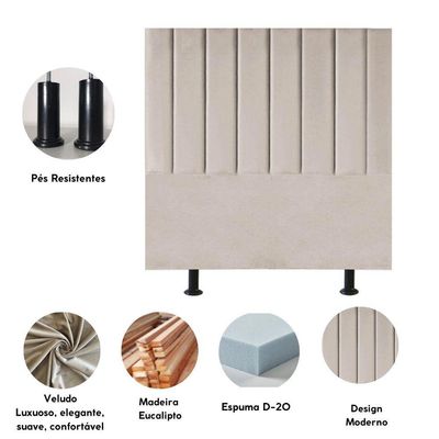 Cabeceira Estofada Cama Box Solteiro 90 Cm Taís Veludo bege