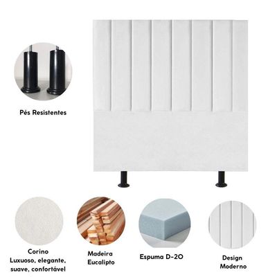 Cabeceira Estofada Cama Box Solteiro 100 Cm Maisa Corino branco
