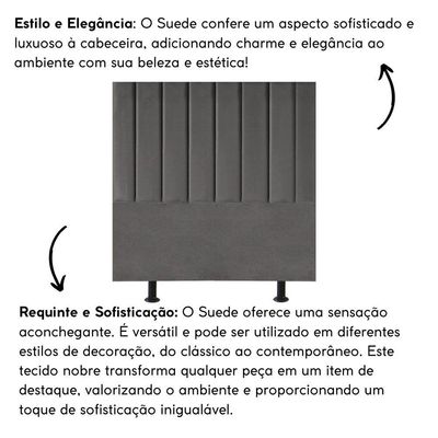 Cabeceira Estofada Cama Box Casal 140 Cm Taís Suede cinza