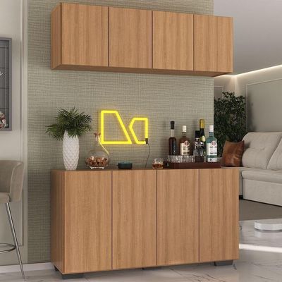 Kit Bar Armário Aéreo E Aparador 4 Portas Multimóveis Mp1087 Rustic/preto Rustic/preto