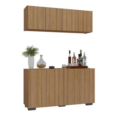 Kit Bar Armário Aéreo E Aparador 4 Portas Multimóveis Mp1087 Rustic/preto Rustic/preto