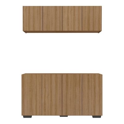 Kit Bar Armário Aéreo E Aparador 4 Portas Multimóveis Mp1087 Rustic/preto Rustic/preto