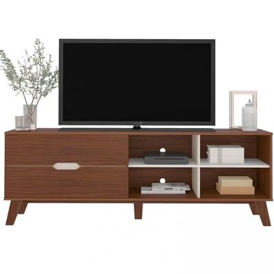 Rack Artely Verona com 180 cm de Largura, 2 Gavetas, Ideal para TV de Até 75 Cedro com Off White
