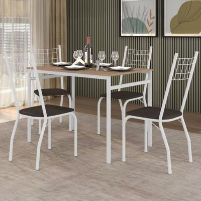 Mesa de Jantar Retangular Fabone Sintra com 4 Cadeiras Estofadas Branco