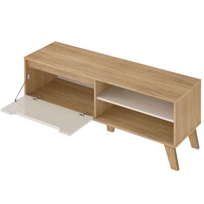 Rack Artely Lotus com 134 cm de Largura, 1 Porta Basculante, Ideal para TV de Até 60 Carvalho com Off White