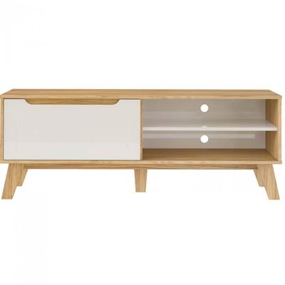 Rack Artely Lotus com 134 cm de Largura, 1 Porta Basculante, Ideal para TV de Até 60 Carvalho com Off White