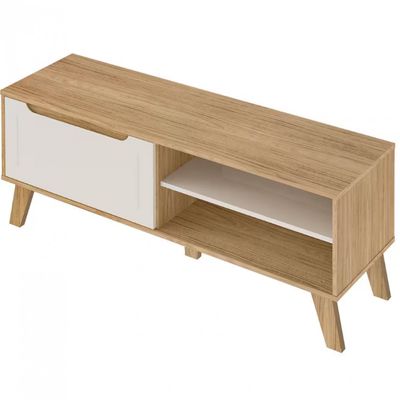 Rack Artely Lotus com 134 cm de Largura, 1 Porta Basculante, Ideal para TV de Até 60 Carvalho com Off White