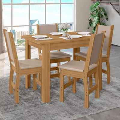 Mesa Jantar Retangular Poliman Bellagio com 4 Cadeiras Estofadas Marrom