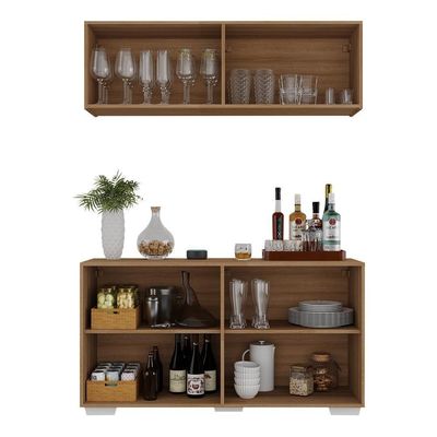 Kit Bar Armário Aéreo E Aparador 4 Portas Multimóveis Mp1087 Rustic/branco Rustic/branco