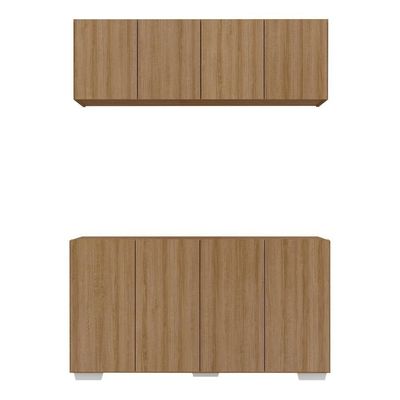 Kit Bar Armário Aéreo E Aparador 4 Portas Multimóveis Mp1087 Rustic/branco Rustic/branco