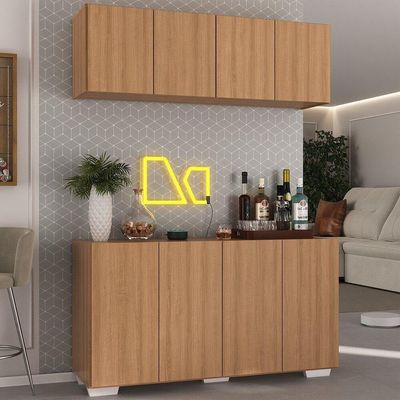 Kit Bar Armário Aéreo E Aparador 4 Portas Multimóveis Mp1087 Rustic/branco Rustic/branco