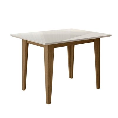 Conjunto de Sala de Jantar Mesa Belle com Tampo de Vidro e 4 cadeiras Poliman Carvalho com Off White
