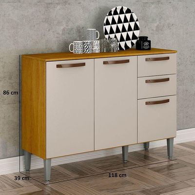 Balcão De Cozinha 3 Portas 2 Gavetas Maísa Cinamomo-off White