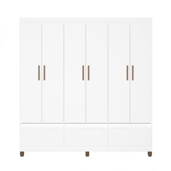 Guarda-Roupa Bartira Ilhéus com Cabideiro 6 Portas de Bater 3 Gavetas e 180cm de Largura Branco Fosco