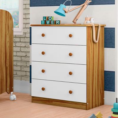 Cômoda Infantil Duda Plus com 4 Gavetas Peroba Móveis Branco com Amêndoa