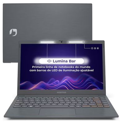 Notebook Positivo Vision C14 Lumina BAR Celeron 4GB 128GB eMMC, 14 Pol HD Windows 11 Tecla Link Microsoft 365 Personal Cinza