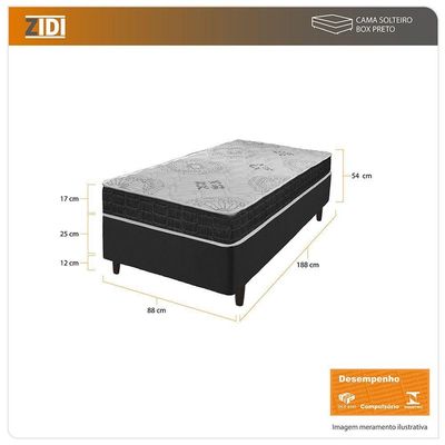 Cama Box Solteiro Preto + Colchão San Francisco D33 88cm