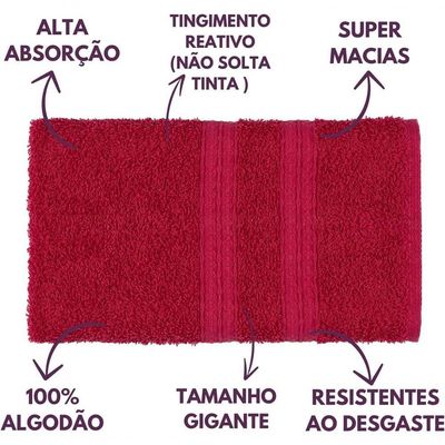 Jogo De Toalhas De Banho 4 Peças 100% Algodão Alta Absorção (2 Banho + 2 Rosto ) Padrão Hotel/pousada - Cereja