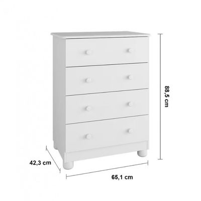 Cômoda Infantil Duda Plus com 4 Gavetas Peroba Móveis Branco