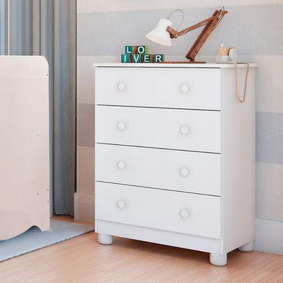 Cômoda Infantil Duda Plus com 4 Gavetas Peroba Móveis Branco