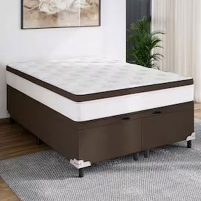 Cama Box Queen Size Noah Ortopédico com Molas Ensacadas EPS e Revestimento em Poliéster 70x158x198cm Portobel Branco com Marrom