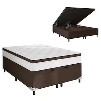 Cama Box Queen Size Noah Ortopédico com Molas Ensacadas EPS e Revestimento em Poliéster 70x158x198cm Portobel Branco com Marrom