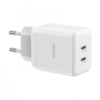 Carregador de Tomada Universal Geonav Turbo Duo CH35PDWT 35W para Celulares e Dispositivos Eletrônicos Branco / Bivolt