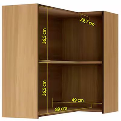 Armário Aéreo de Canto Nesher Rainha em MDF 15mm com 2 Portas e 1 Prateleira - 92cm de largura Nature