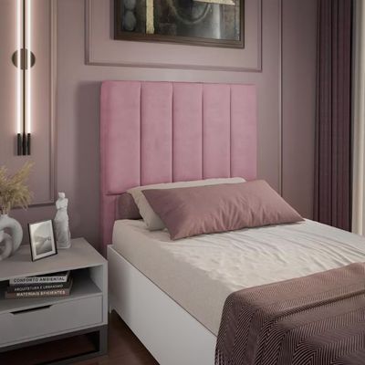 Cabeceira para Cama Box Solteiro Dobuê Veneza com Revestimento em Veludo Rosê