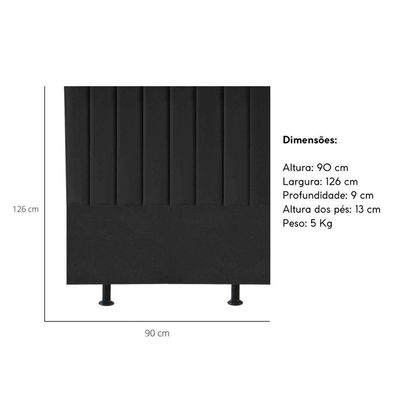 Cabeceira Estofada Cama Box Solteiro 90 Cm Taís Corino preto