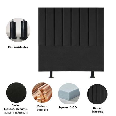 Cabeceira Estofada Cama Box Solteiro 90 Cm Taís Corino preto