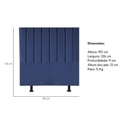 Cabeceira Estofada Cama Box Solteiro 90 Cm Paolla Veludo azul Marinho
