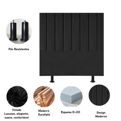 Cabeceira Estofada Cama Box Solteiro 90 Cm Paolla Veludo preto