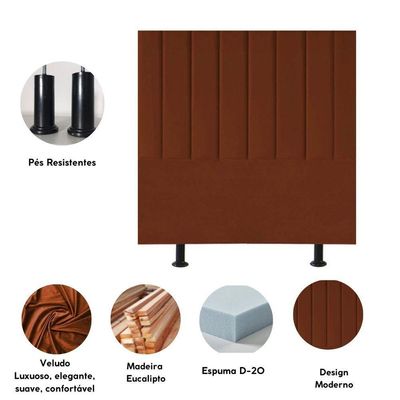 Cabeceira Estofada Cama Box Casal 140 Cm Paolla Veludo terracota