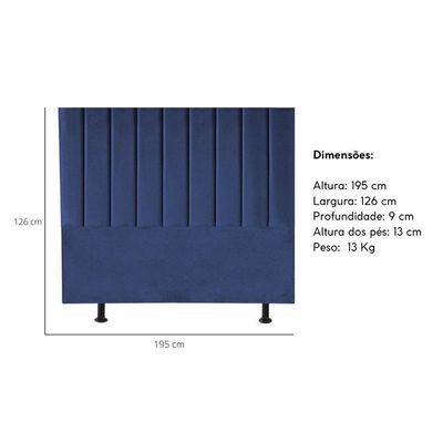Cabeceira Estofada Cama Box King 195 Cm Paolla Veludo azul Marinho