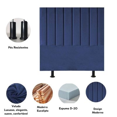 Cabeceira Estofada Cama Box Solteiro 100 Cm Paolla Veludo azul Marinho