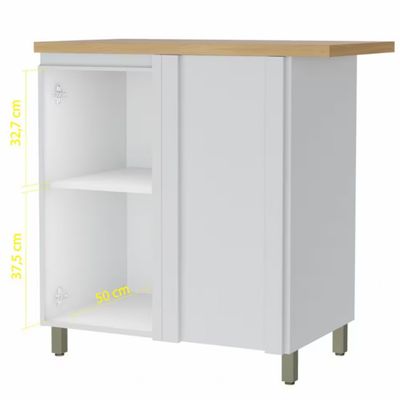 Balcão de Canto Nesher Rainha em MDF 15mm com 1 Porta e 1 Prateleira - 92cm de largura Branco com Nature