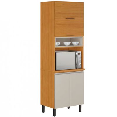 Paneleiro Itatiaia Ideale com 4 Portas, 5 Prateleiras e Nicho para Micro-ondas - 70cm largura Cinamomo/Off White