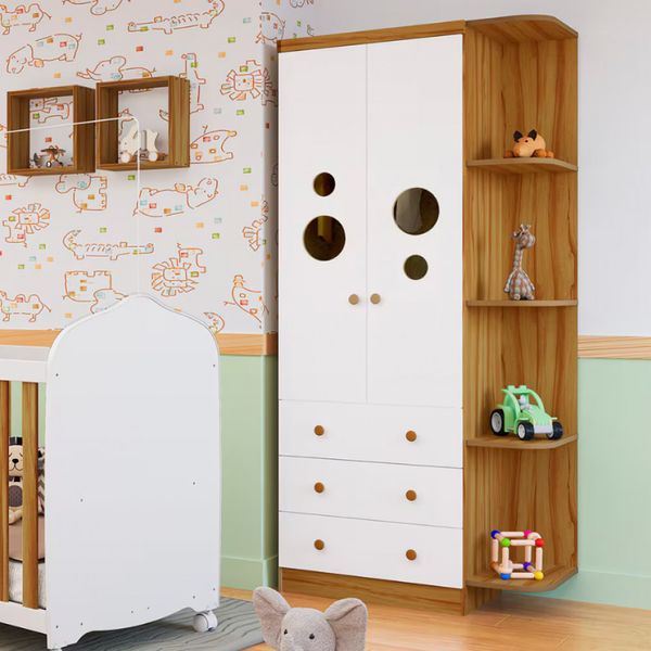 Guarda-Roupa Infantil Duda Plus com 2 Portas Peroba Móveis Branco com Amêndoa