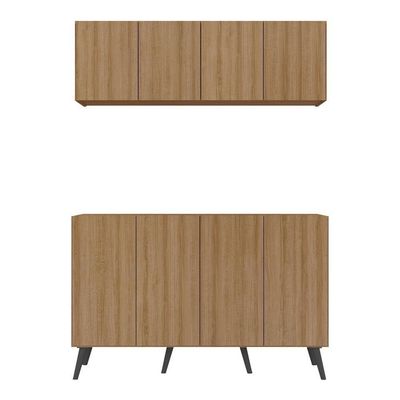 Kit Bar Armário Aéreo Aparador 4 Portas Mp1086 Rustic/preto