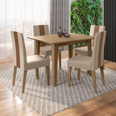 Conjunto Sala de Jantar Mesa com 4 Cadeiras Belle Poliman Carvalho