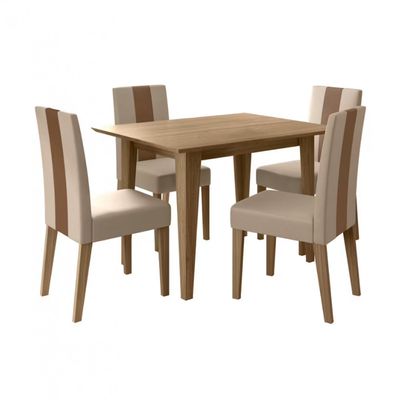Conjunto Sala de Jantar Mesa com 4 Cadeiras Belle Poliman Carvalho