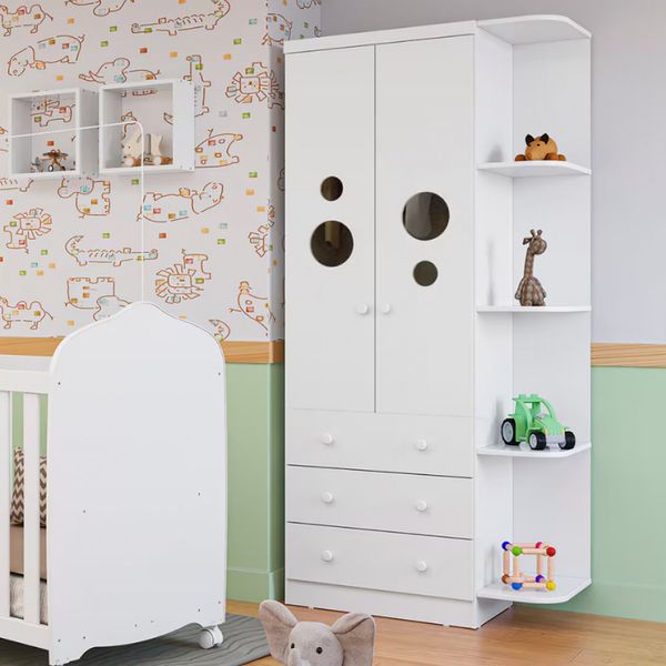 Guarda-Roupa Infantil Duda Plus com 2 Portas Peroba Móveis Branco
