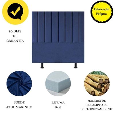 Cabeceira Estofada Cama Box King 195 Cm Paolla Suede azul Marinho