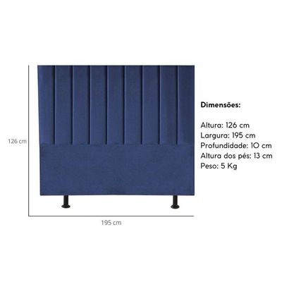 Cabeceira Estofada Cama Box King 195 Cm Paolla Suede azul Marinho