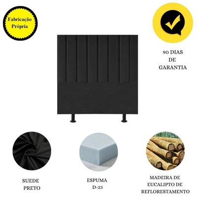 Cabeceira Estofada Cama Box Solteiro 90 Cm Paolla Suede preto