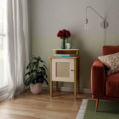 Mesa de Apoio Artely Charlotte com 1 Porta Carvalho com Off White