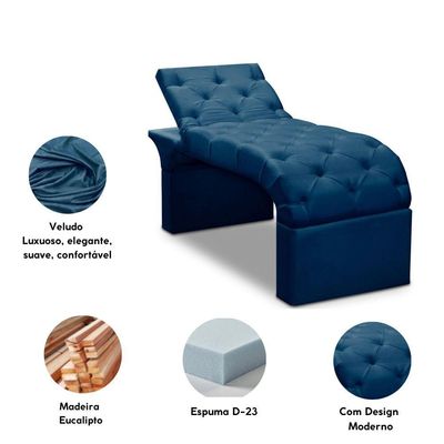 Maca Estofada Estética Cílios Regulável Spa Veludo Ana azul Marinho