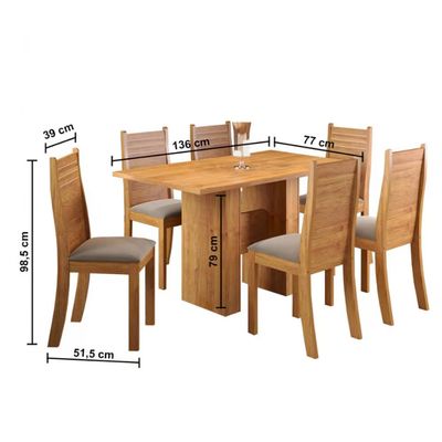 Mesa de Jantar Carmen 6 Cadeiras Estofadas em Veludo Viero Mel/Pérola
